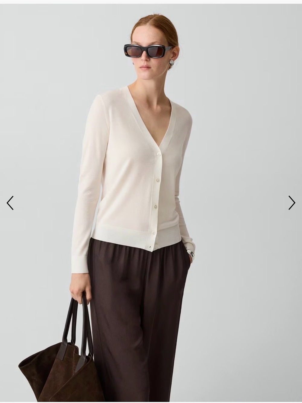 Theory Womens Cream 100% Merino Wool V-Neck Button Cardigan Sweater Size S